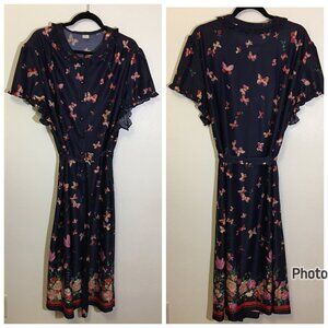 Vintage 70s Volup Secretary Dress Belt Novelty Print Butterfly Border Print (IB)